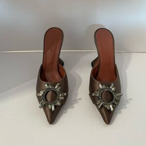Amina Muaddi Begum Swarovski Crystal-embellished Satin Slingback Pumps